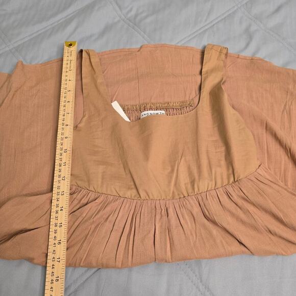 NWT Women's Midi Dress Sz S Tan Smocked Back Cottagecore Earth Tone Clean girl - Picture 8 of 10